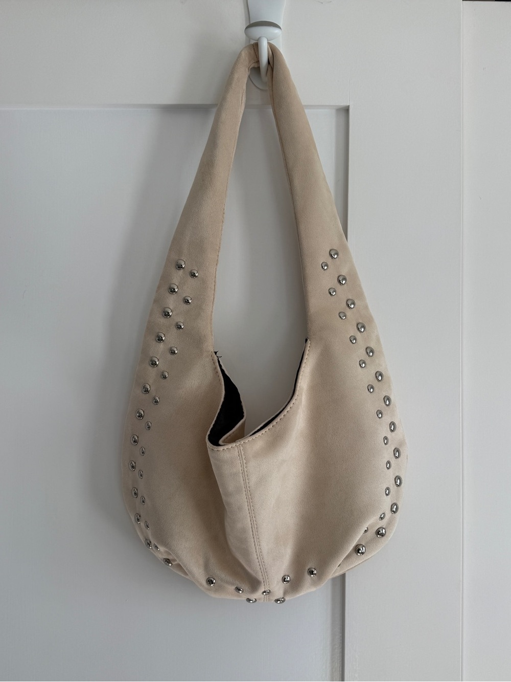 Beige Studded Hobo Bag